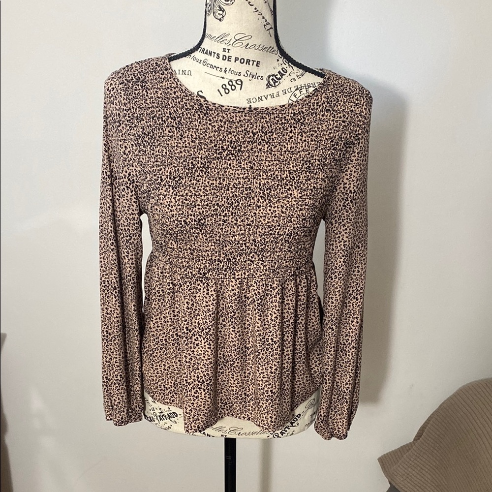URBAN Romantics Pink and Black Long Sleeve Peplum Blouse